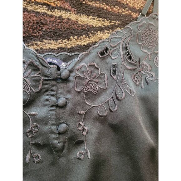 NWT Abercrombie & Fitch Bodysuit Women's XS Forest Green Embroidered Satin Tank - Picture 5 of 5